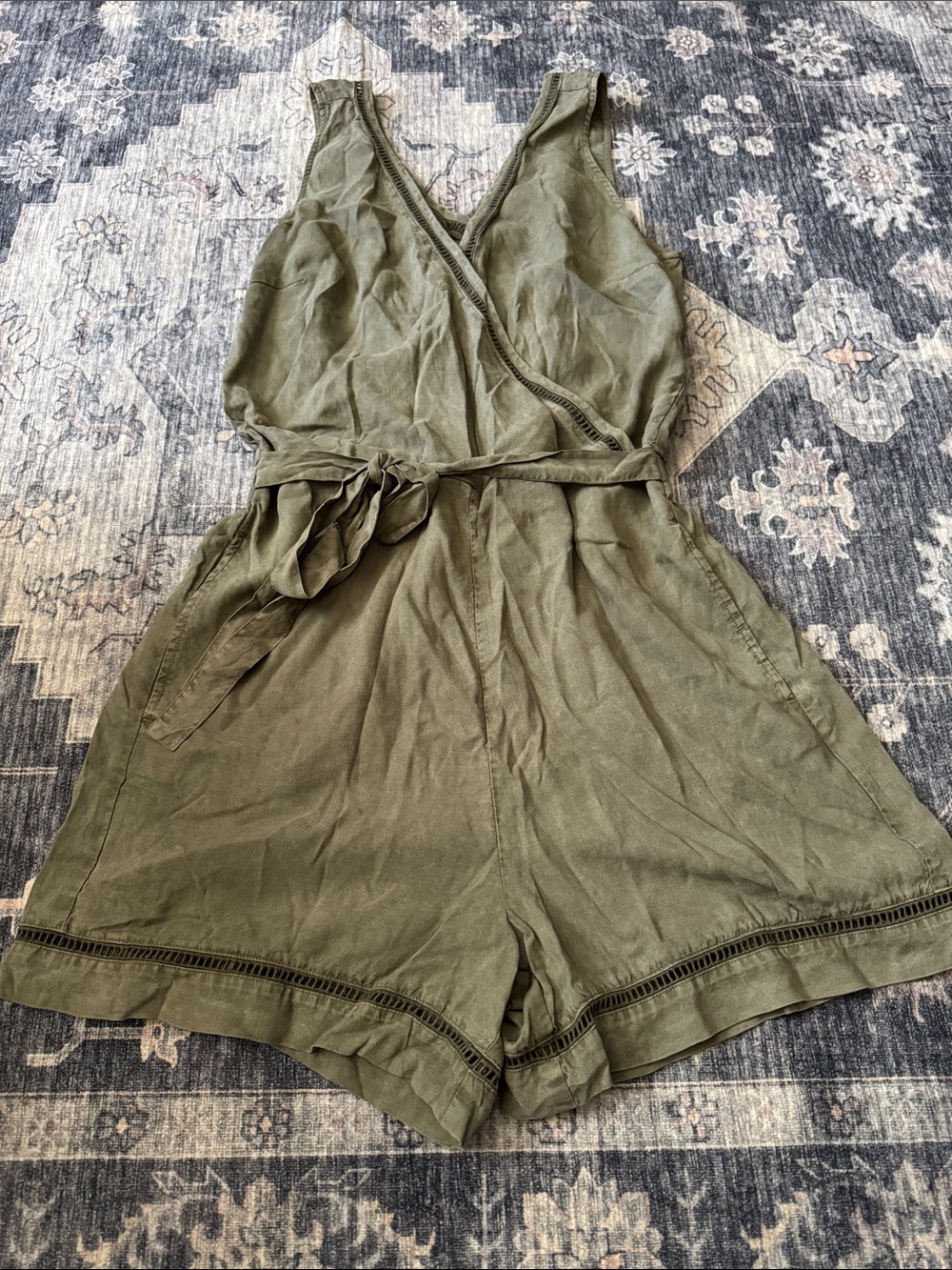 cloth & stone Olive Wrap-Front Short Romper